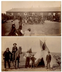 Two Original Photographs From 1891, Shortly After the Wounded Knee Massacre -- One Photograph Identified as Sioux Indians Dancing the Scalp Dance / P.R. Age S.D.